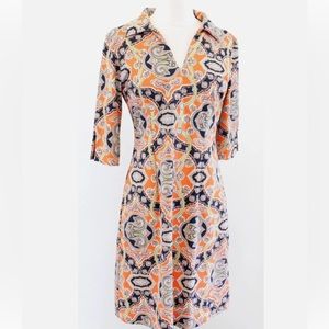 Jude Connally Jude Cloth Orange Paisley Medallion Print Collared Shift Dress S